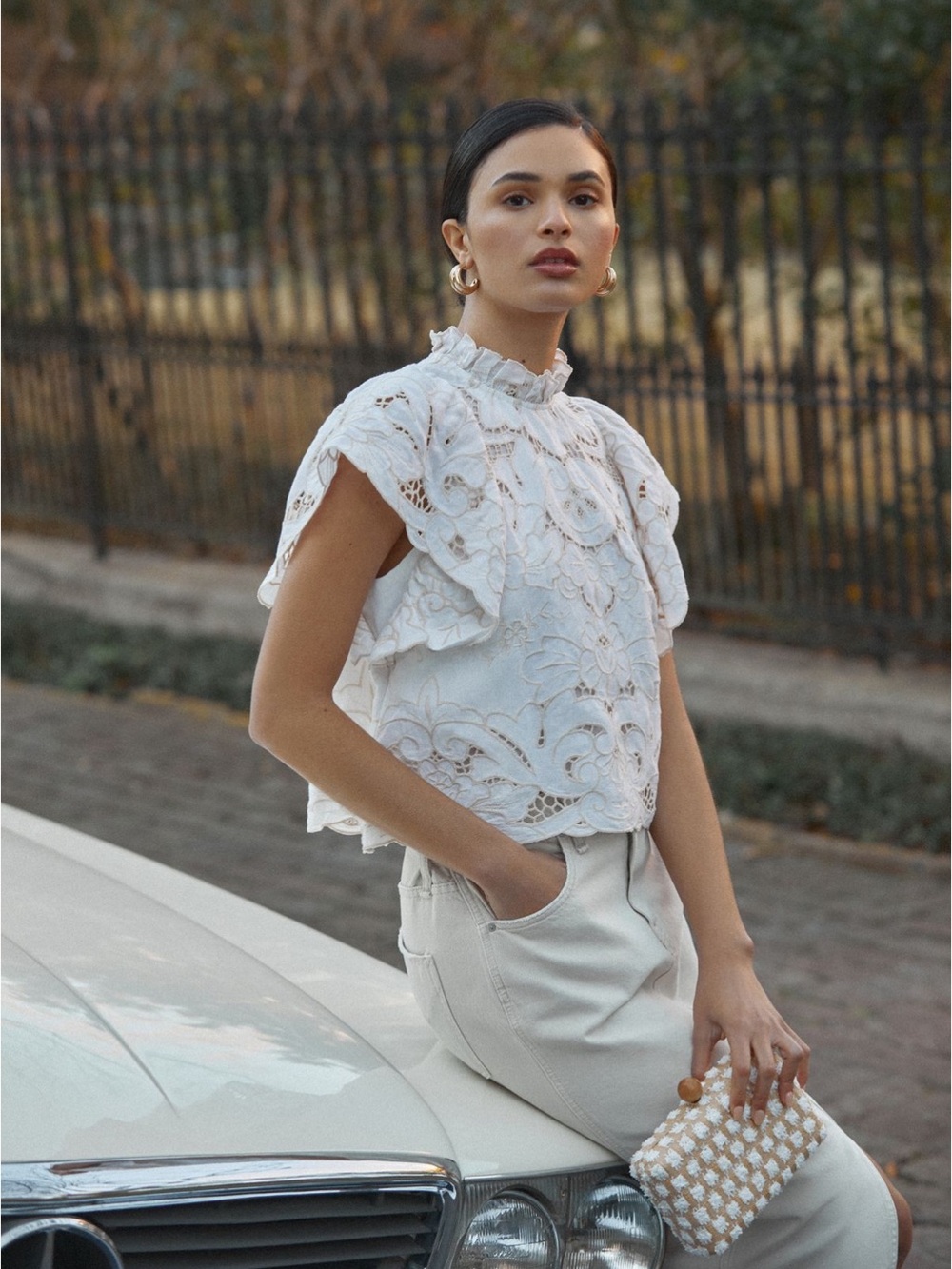 Anthropologie The Lainie High-Neck Lace Cutwork Blouse